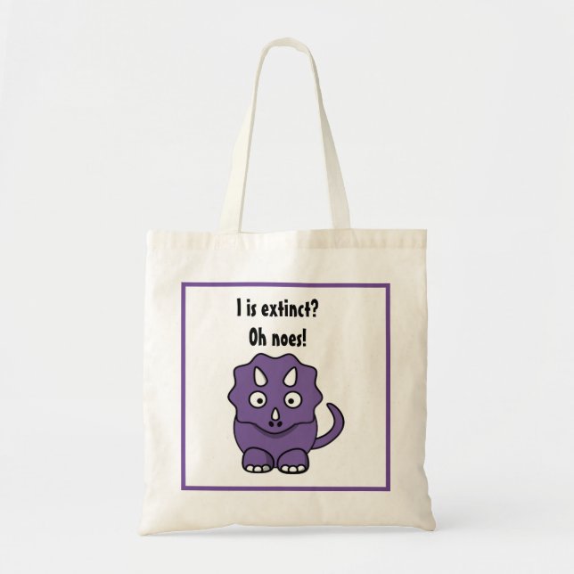 Bolsa Tote Tricerátops roxos e bonitos com Extinção Engraçada (Frente)