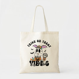 Bolsa Tote Trick or Tratar Vibes Retro Ghost Pumpkin Candy