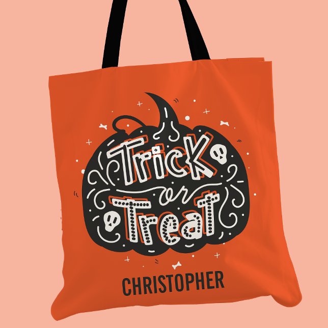 Bolsa Tote Trick or Treat Abóbora Halloween Personalizado (Criador carregado)