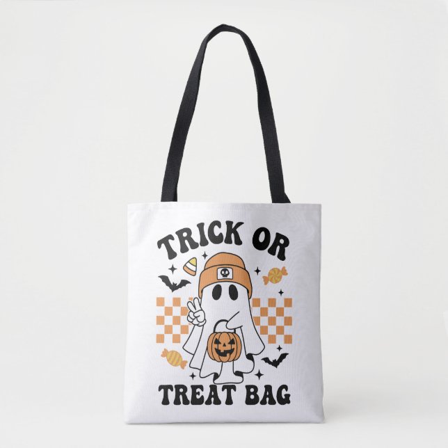 Bolsa Tote Trick or Treat Fantasma com Saco (Frente)