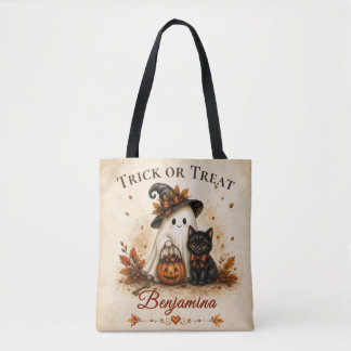 Bolsa Tote Trick or Treat Fantasma & Gato Preto Halloween