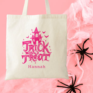 Bolsa Tote Trick Or Treat Halloween Fofo Rosa Brilhante Crian