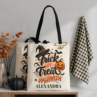 Bolsa Tote Trick or Treat Preto Laranja Script Halloween