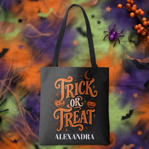 Bolsa Tote Trick or Treat Preto Laranja Script Halloween