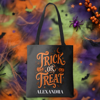 Bolsa Tote Trick or Treat Preto Laranja Script Halloween