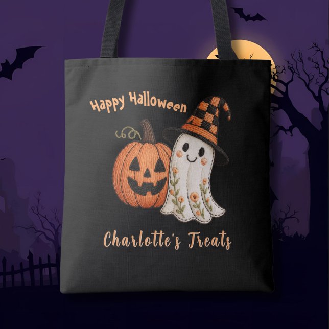 Bolsa Tote Trick or Treat Pumpkin Ghost Halloween (Criador carregado)