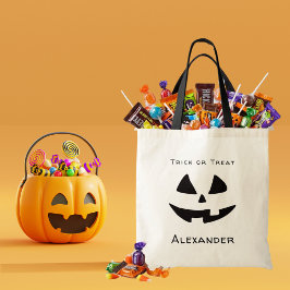 Bolsa Tote Trick or Treat Rosto de Abóbora Fofa Personalizado