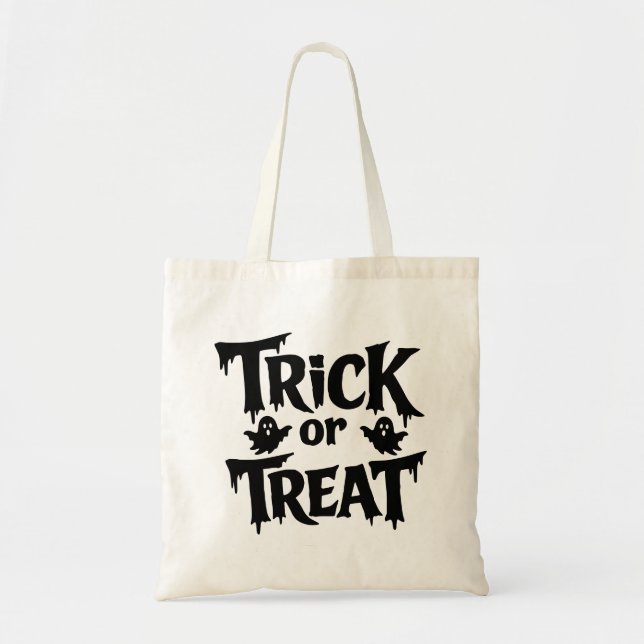 Bolsa Tote Trick or Treat Texto de Halloween com Fantasmas (Frente)
