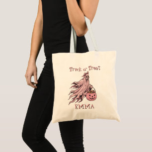 Bolsa Tote Trick or Treat Vintage Fantasma Rosa Nome Personal
