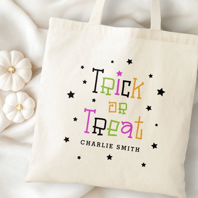 Bolsa Tote Trick ou trata estrelas de nome Halloween (Trick or treat name stars Halloween Tote Bag)