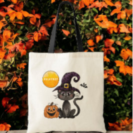 Bolsa Tote Trick ou Tratar do Nome do Gato Negro Halloween