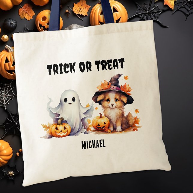 Bolsa Tote Trick Ou Tratar Doces De Halloween De Fantasmas Pe (Criador carregado)