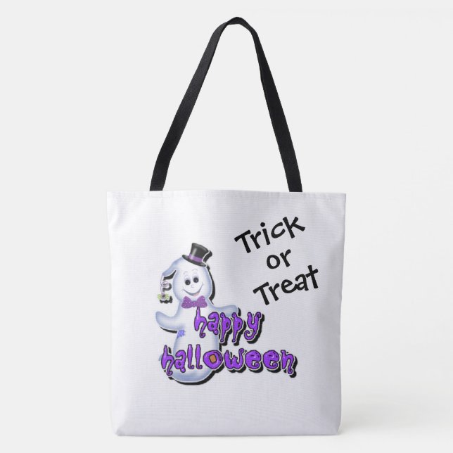 Bolsa Tote Trick ou Tratar Fantasma Cute (Frente)