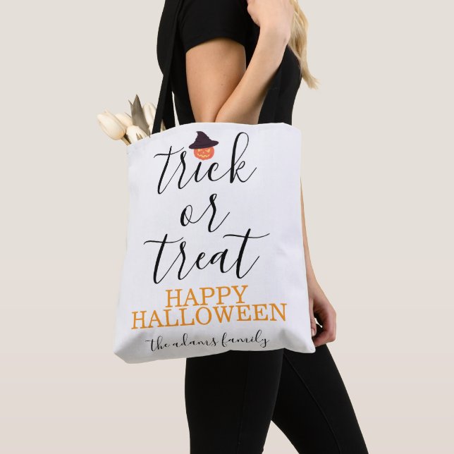 Bolsa Tote Trick ou Tratar Halloween de Script Moderno (Close Up)