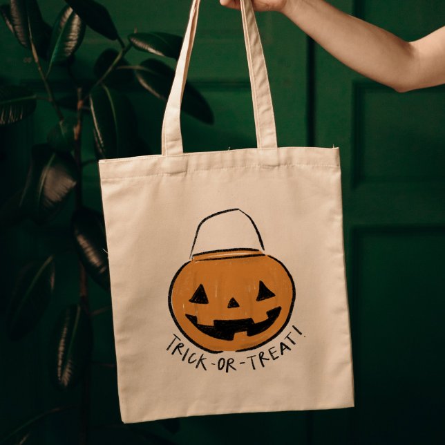Bolsa Tote Trick ou Tratar o Balde de Abóbora Retroativa no D (Trick or Treat Retro Pumpkin Bucket Illustration Halloween Tote Bag)