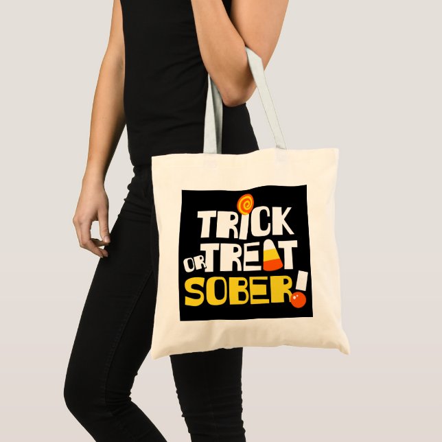 Bolsa Tote Trick ou Tratar Sober para o Halloween em recupera (Frente (produto))