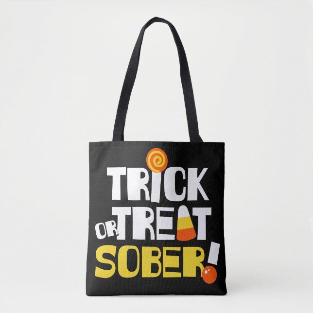 Bolsa Tote Trick ou Tratar Sober para o Halloween em recupera (Frente)