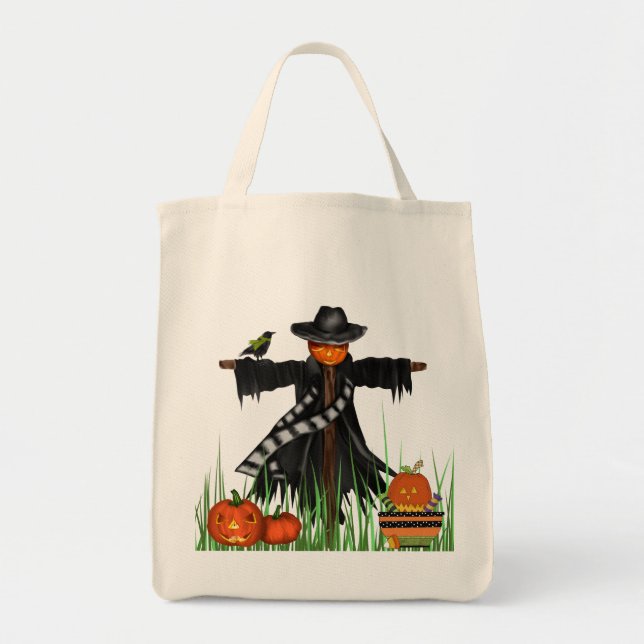 Bolsa Tote Trick ou Treine Tote Bag com Pumpkins Scarecrow (Frente)
