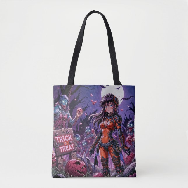 Bolsa Tote Trick ou Treine Zombies Halloween Entregando o Cér (Frente)