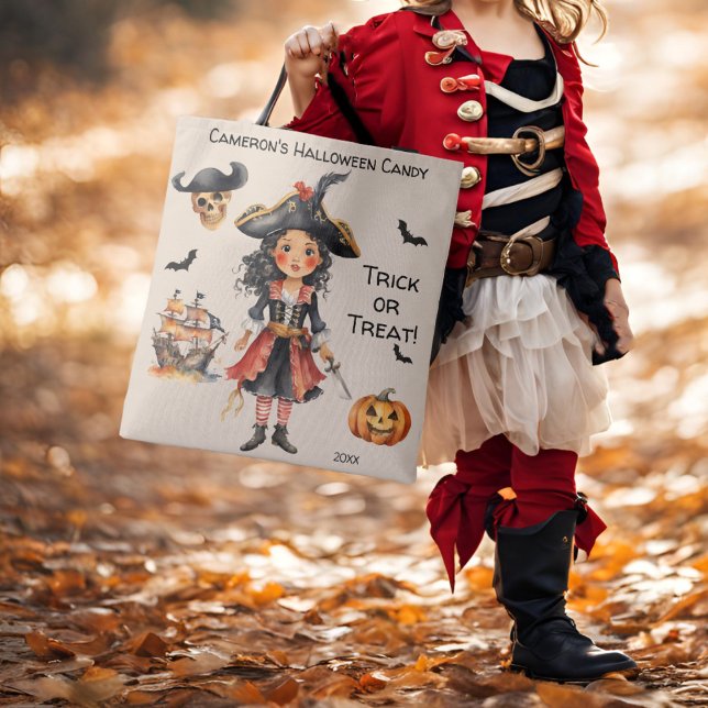 Bolsa Tote Trick ou Treino de Doces de Halloween Pirate (Criador carregado)