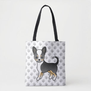 Bolsa Tote Tricolor Negro Casaco Chihuahua Cachorro e patas