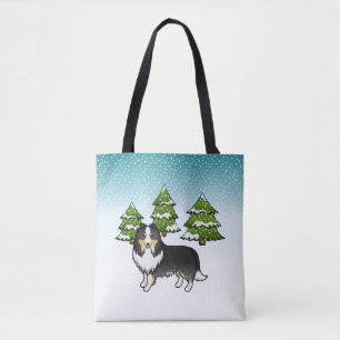 Bolsa Tote Tricolor Shetland Sheepdog Numa Floresta De Invern
