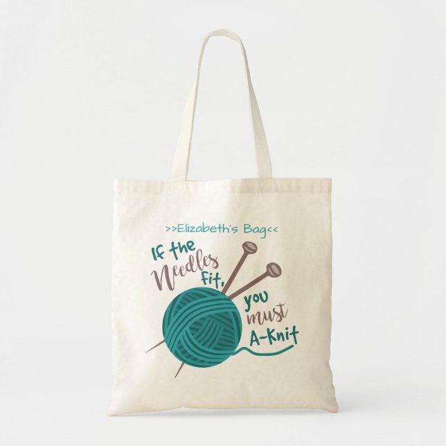 Bolsa Tote Tricotando Agulhas de Humor Yarn Funny Knitter| Pe (Frente)