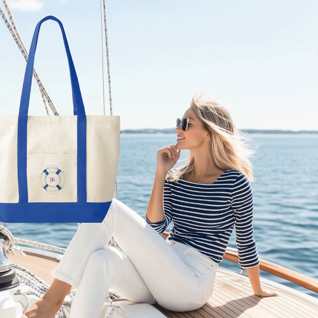 Bolsa Tote Trilha de Contraste Monograma do Anel de Vida do B (life ring monogrammed canvas boat tote)