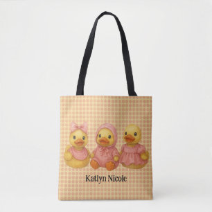Bolsa Tote Trio Adorável de Pato em Traços Rosa