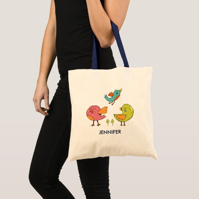 Bolsa Tote Trio de Aves Marinhas Coloridas (Frente (produto))