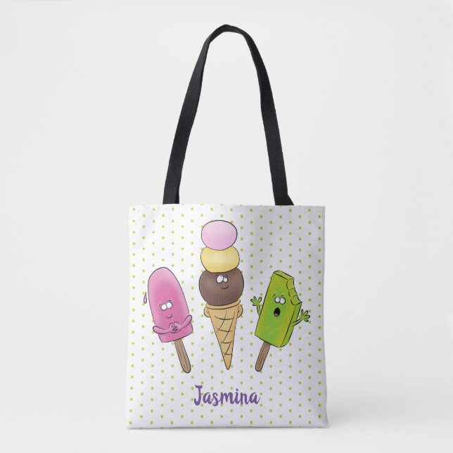 Bolsa Tote Trio de desenho animado de picolé de sorvete engra (Frente)