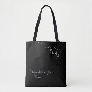 Bolsa Tote Trio de estrelas em preto e branco com mensagem e