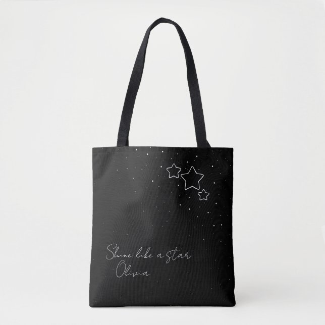 Bolsa Tote Trio de estrelas em preto e branco com mensagem e  (Frente)