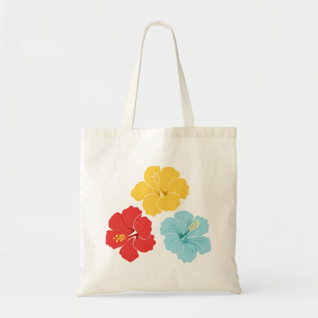 Bolsa Tote Trio de Flores de Hibisco Tropical – Vermelho, Ama (Frente)
