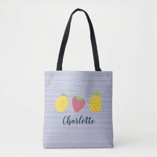 Bolsa Tote Trio de Fruta de Verão com Marinho Pinstripe