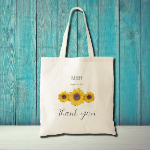 Bolsa Tote trio de girassol - casamento Obrigado