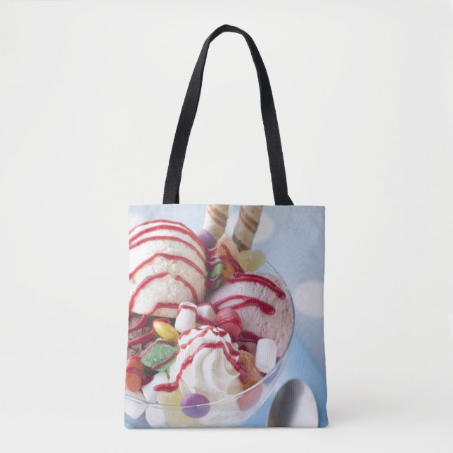 Bolsa Tote Trio do sorvete e do Sundae doce (Frente)