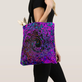 Bolsa Tote Tripante Preto e Magenta Líquido Remoinho Retro
