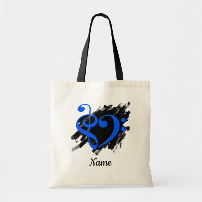 Bolsa Tote Tripla e Bass Clef Heart Royal Blue Personalizável (Frente)
