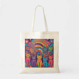 Bolsa Tote Trippy Hippy Cats Vivid Color Psychedelic