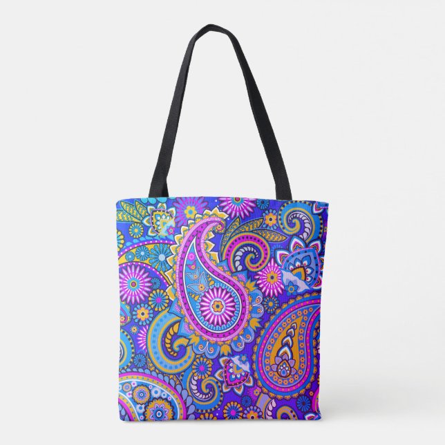 Bolsa Tote Trippy Hippy Retro Paisley (Verso)