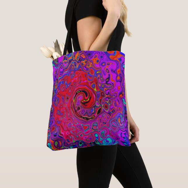 Bolsa Tote Trippy Red and Purple Abstrato Retro Liquid Swirl (Close Up)