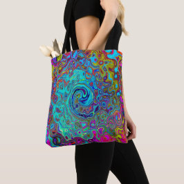 Bolsa Tote Trippy Sky Blue Abstrato Retro Liquid Swirl