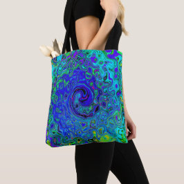 Bolsa Tote Trippy Violet Blue Abstrato Retro Liquid Swirl