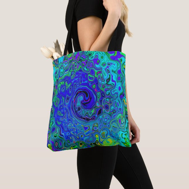 Bolsa Tote Trippy Violet Blue Abstrato Retro Liquid Swirl (Close Up)