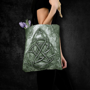 Bolsa Tote Triquetra Trinity Knot Sage Green Faux Metalical