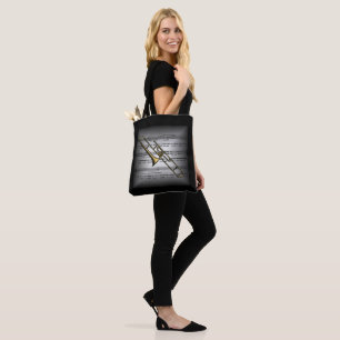 Bolsa Tote Trombone ~ 3 D Sheet Music ~ Travesseiro Cinza/Bla