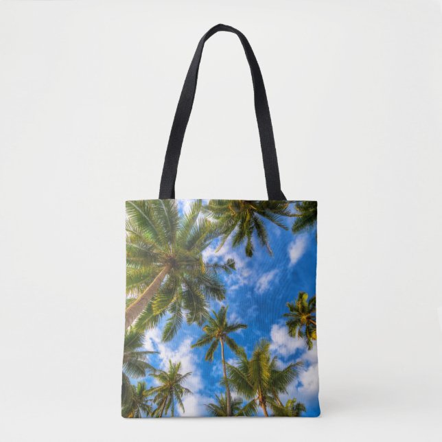 Bolsa Tote Tropical Beaches | Palm Trees on Blue Sky (Frente)