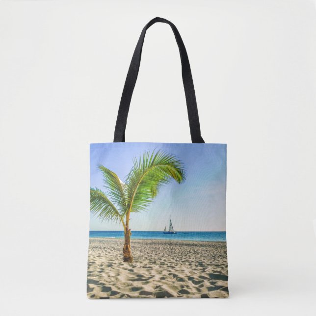 Bolsa Tote Tropical Beaches | Sailboat, Palm Tree, Aruba (Frente)