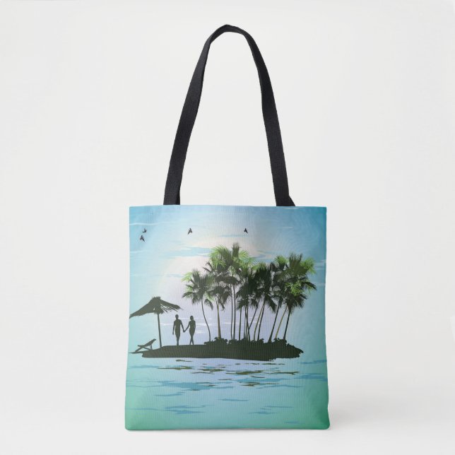 Bolsa Tote tropical, casal, ilha, casal jovem, relaxante (Frente)
